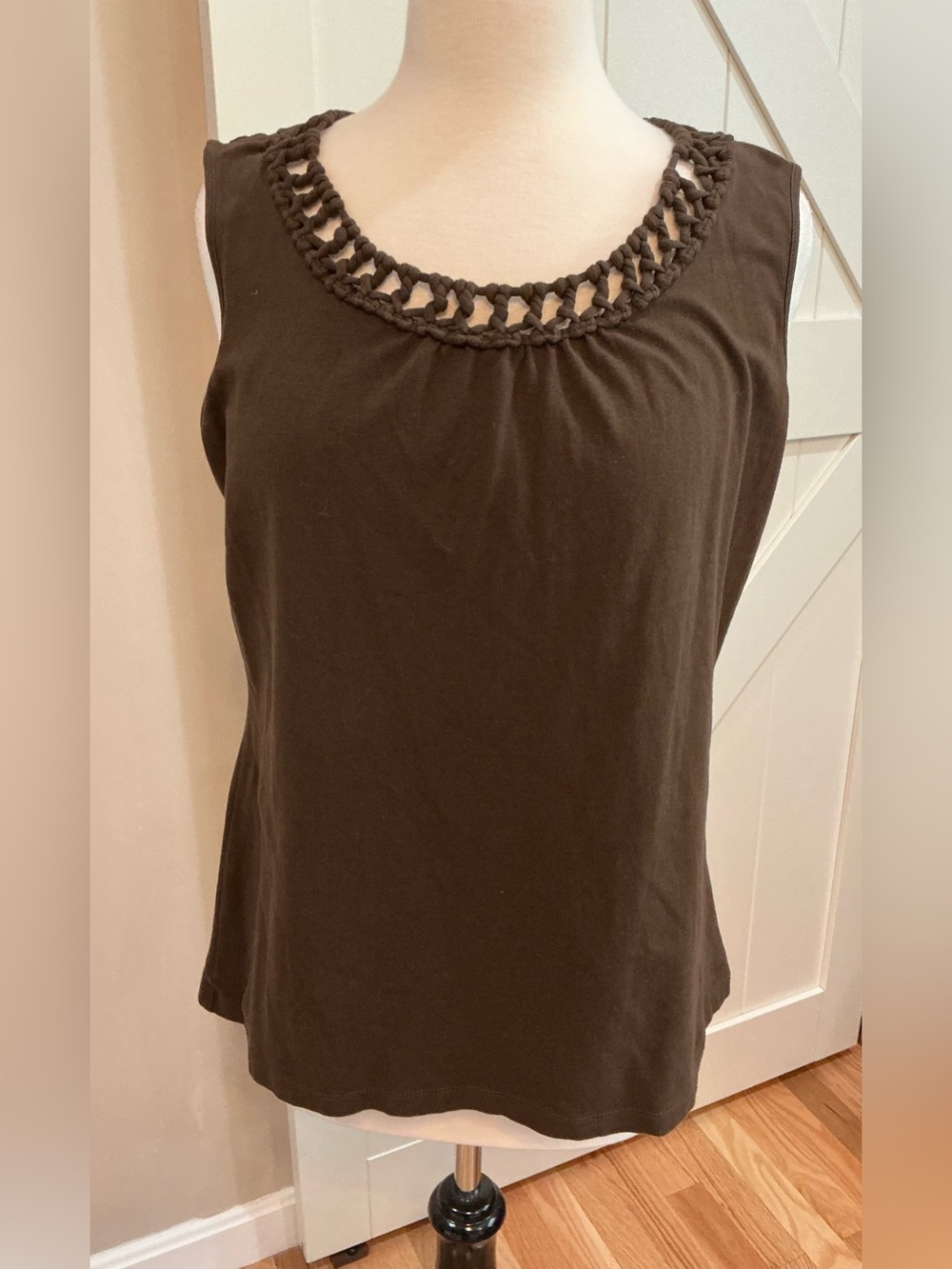 croft & barrow Brown Sleeveless Tank with Crocheted Neckline DP
